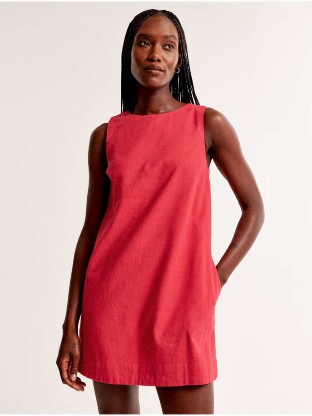 NEW Abercrombie & Fitch Women’s High-Neck Linen Blend Mini Red Dress
